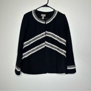 Chico's Black Jacket with White Chevron Trim